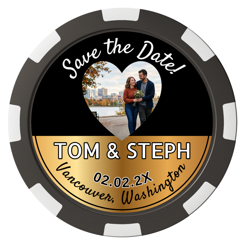 Save the Date Hearts Composite Poker Chips - Black / 8 Spot - Back