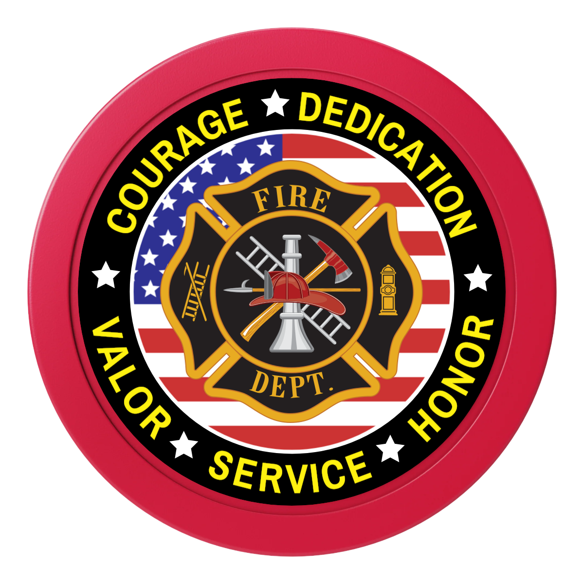 Firefighter Maltese Cross 2" Oversized Poker Chips - Red - Back