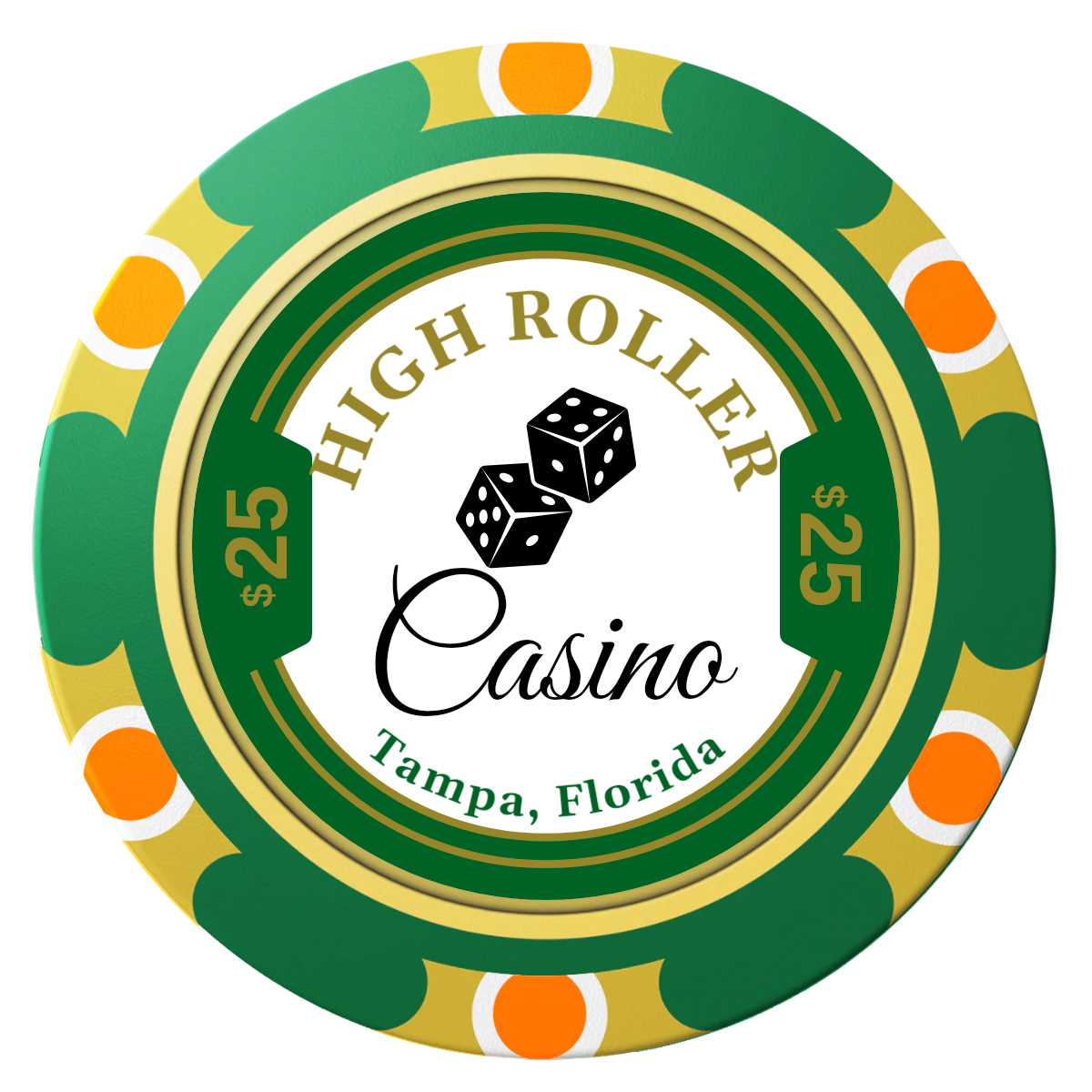 High Roller Casino Clay Poker Chips - Green / Monte Carlo / 40mm - Front