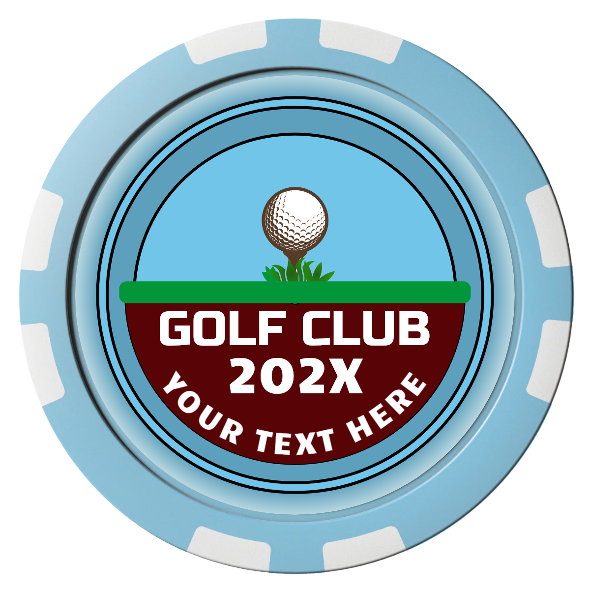 Teed Up Composite Poker Chips - Light Blue / 8 Stripe - Front