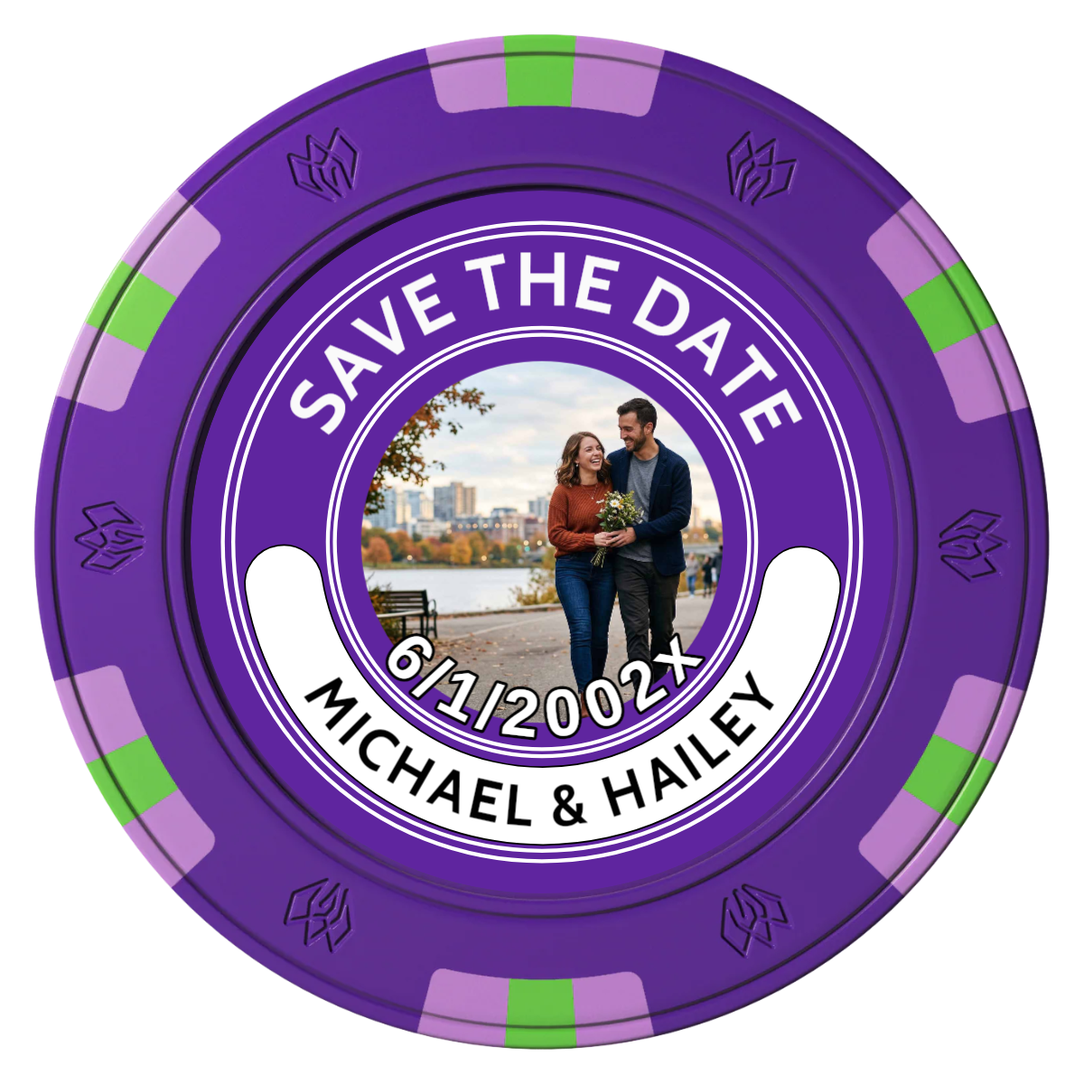 Save the Date Photo QR Code Clay Poker Chips - Purple / 6 Spot Gem / 40mm - Front