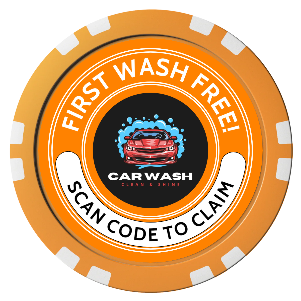 Car Wash Promotion Composite Poker Chips - Orange / Double Stripe - Front
