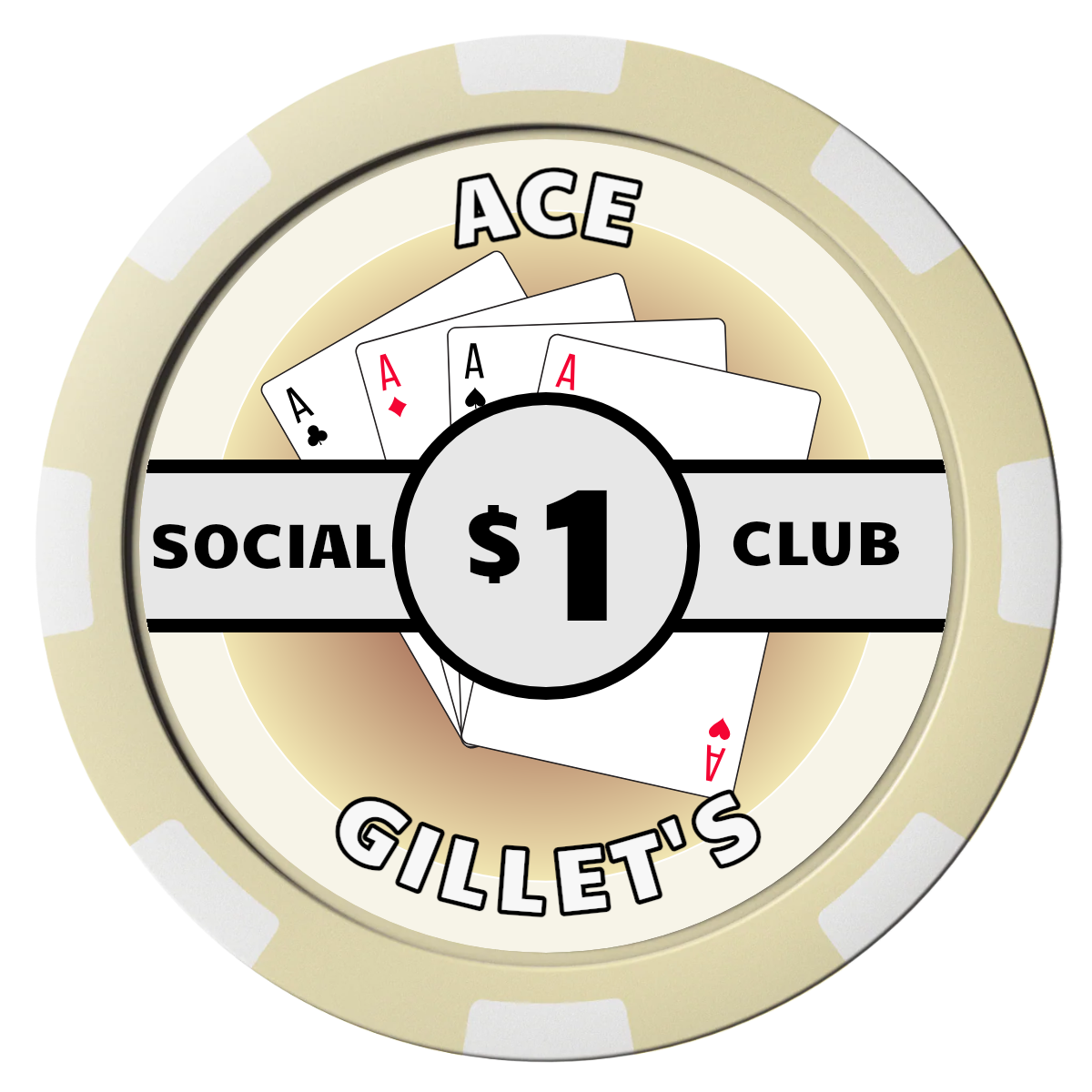 Ace Gillet's Magnetic Composite Poker Chips - Ivory / 8 Spot - Front