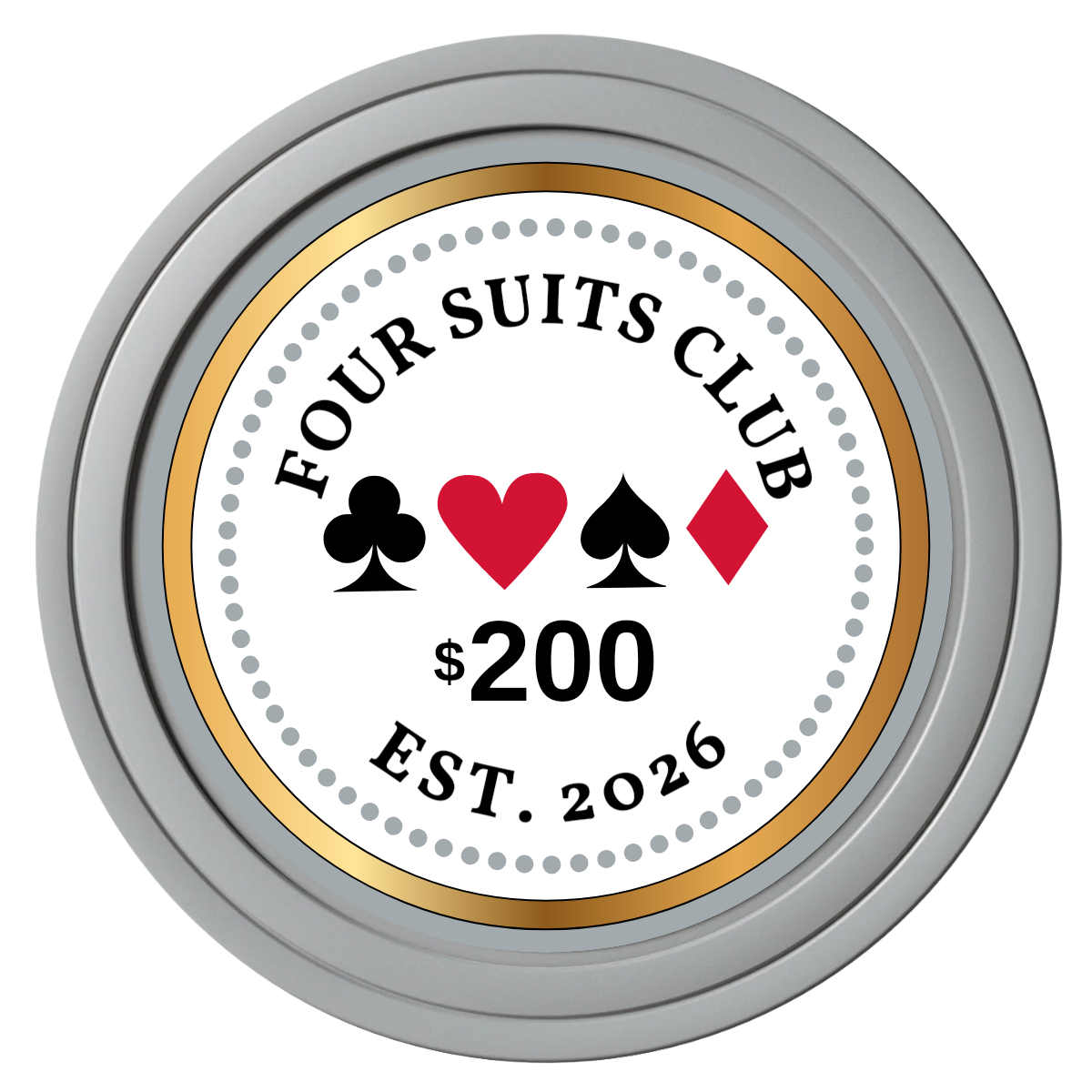 Fours Suits Club Composite Poker Chips - Gray / Solid - Front