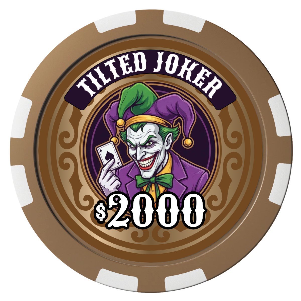 Tilted Joker Composite Poker Chips - Brown / 8 Stripe - Front