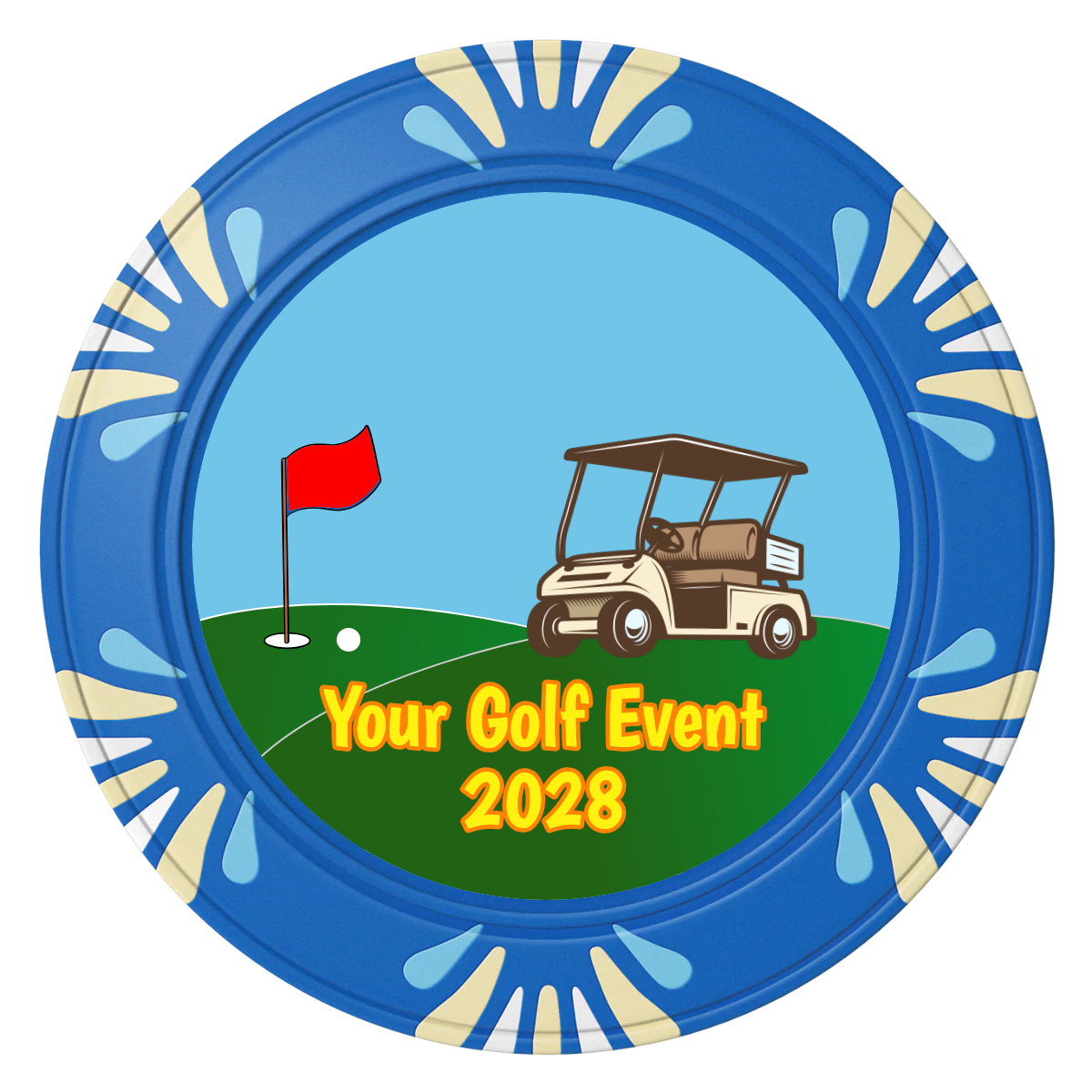 Going Golfing Today Clay Poker Chips - Blue / Macau / 40mm - Front