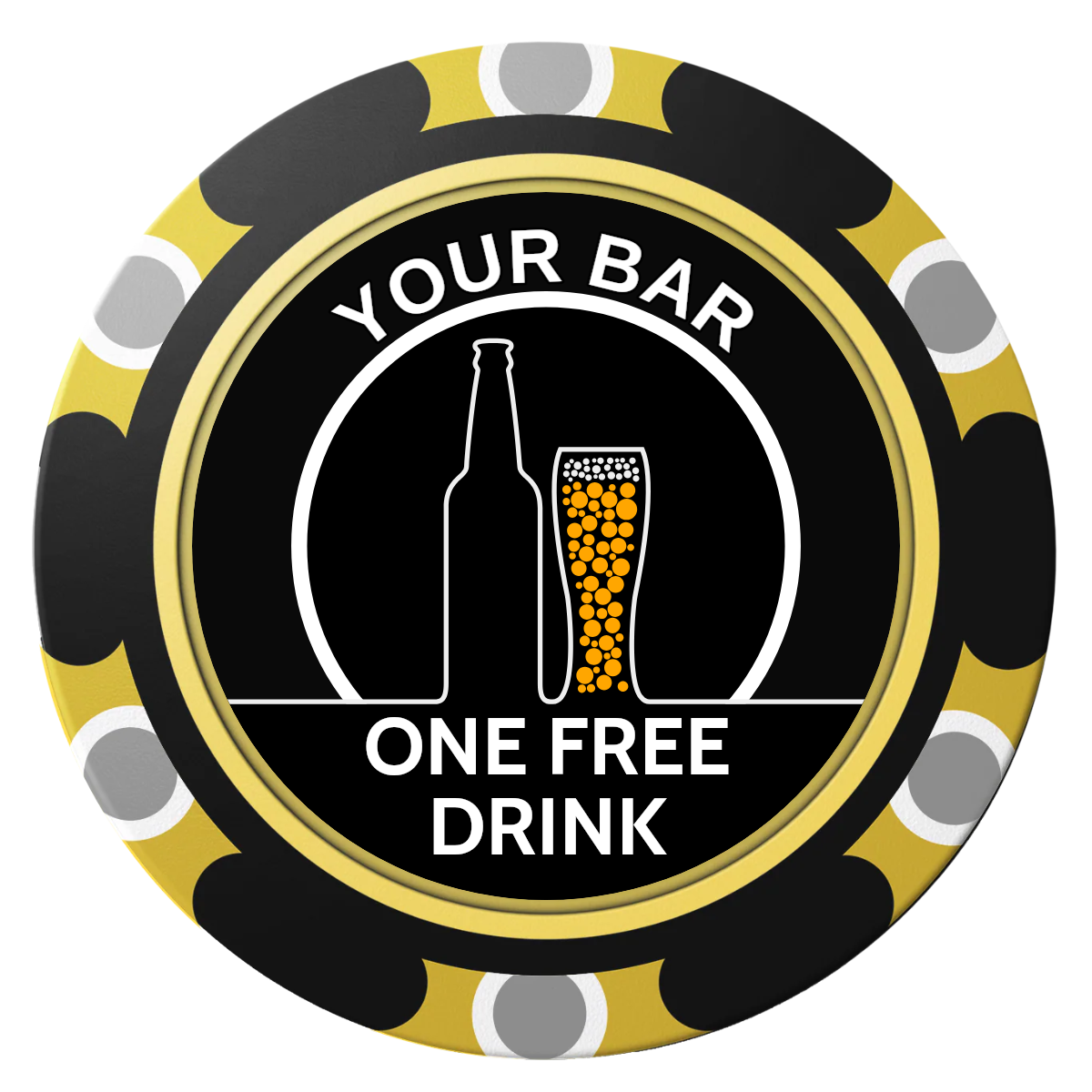 Beer and Glass Clay Poker Chips - Black / Monte Carlo / 40mm - Front