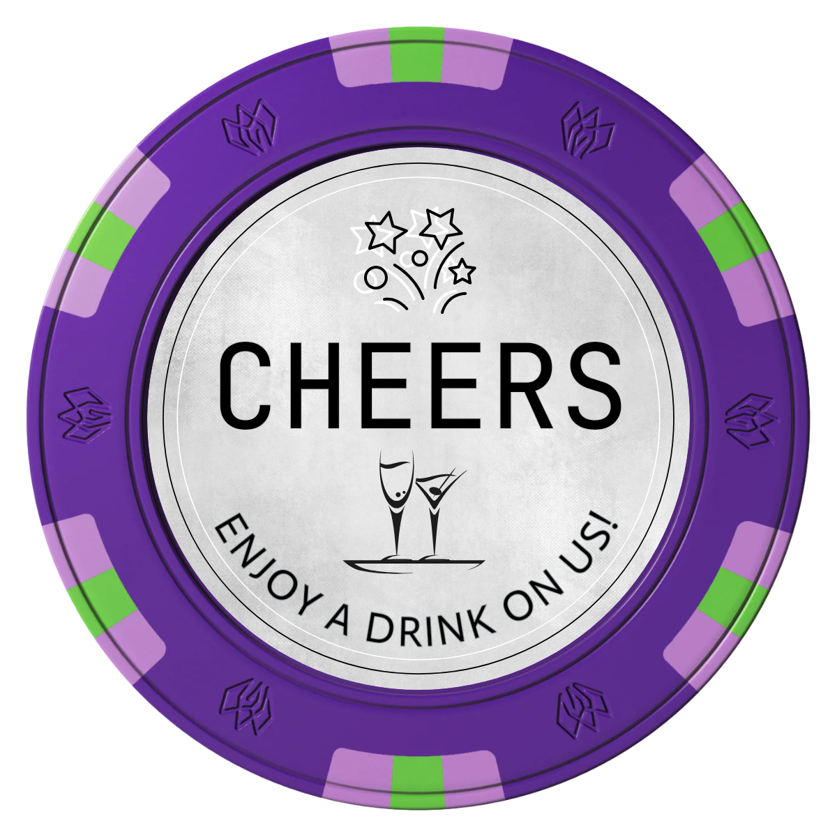 Chique Wedding Token Clay Poker Chips - Purple / 6 Spot Gem / 43mm - Front