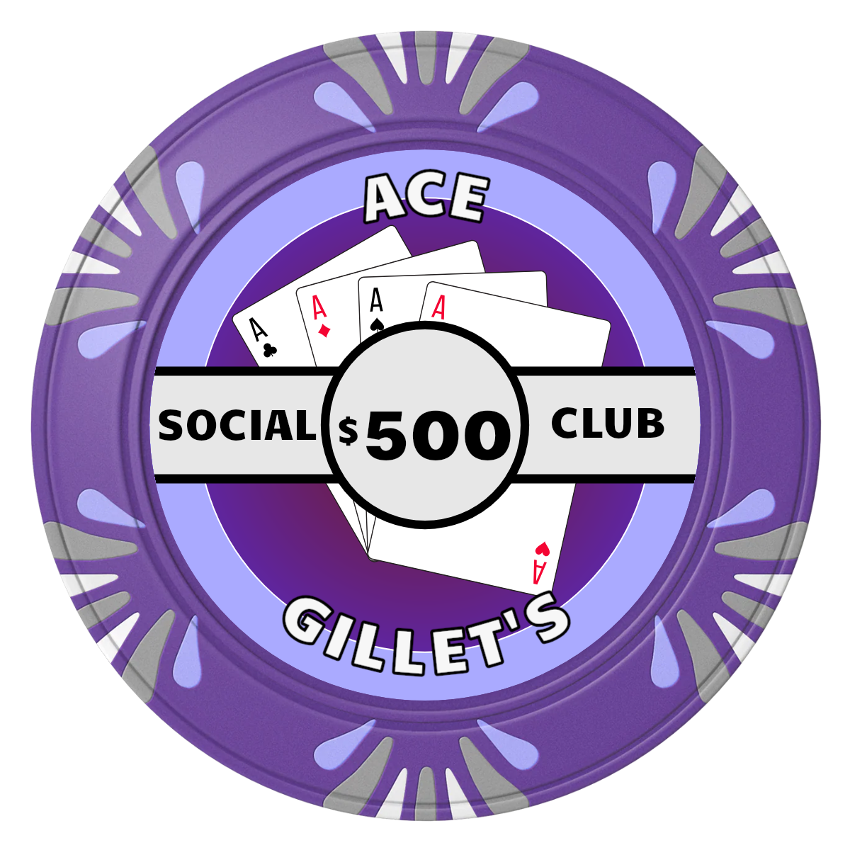 Ace Gillet's Clay Poker Chips - Purple / Macau / 40mm - Front