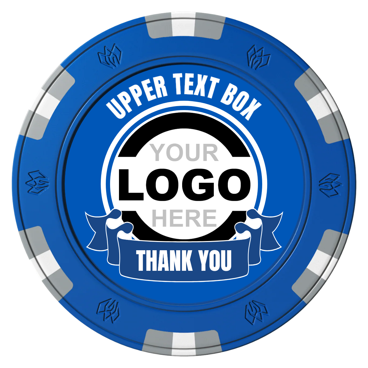Lower Banner Clay Poker Chips - Blue / 6 Spot Gem / 40mm - Front