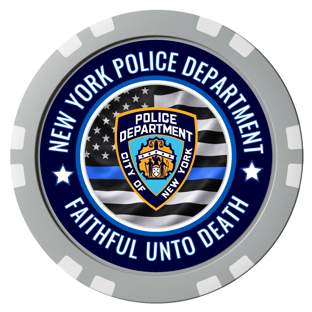 NYPD Safe and Fair Composite Poker Chips - Gray / Double Stripe - Front