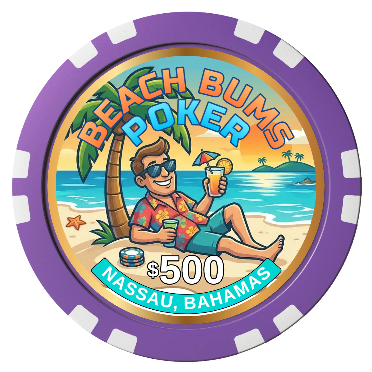Sandy's Casino Composite Poker Chips - Purple / Double Stripe - Front