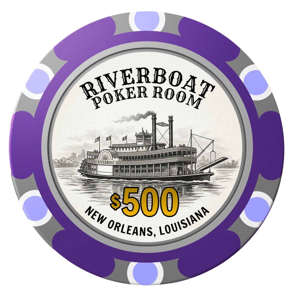 Riverboat Poker Room Clay Poker Chips - Purple / Monte Carlo / 40mm - Front