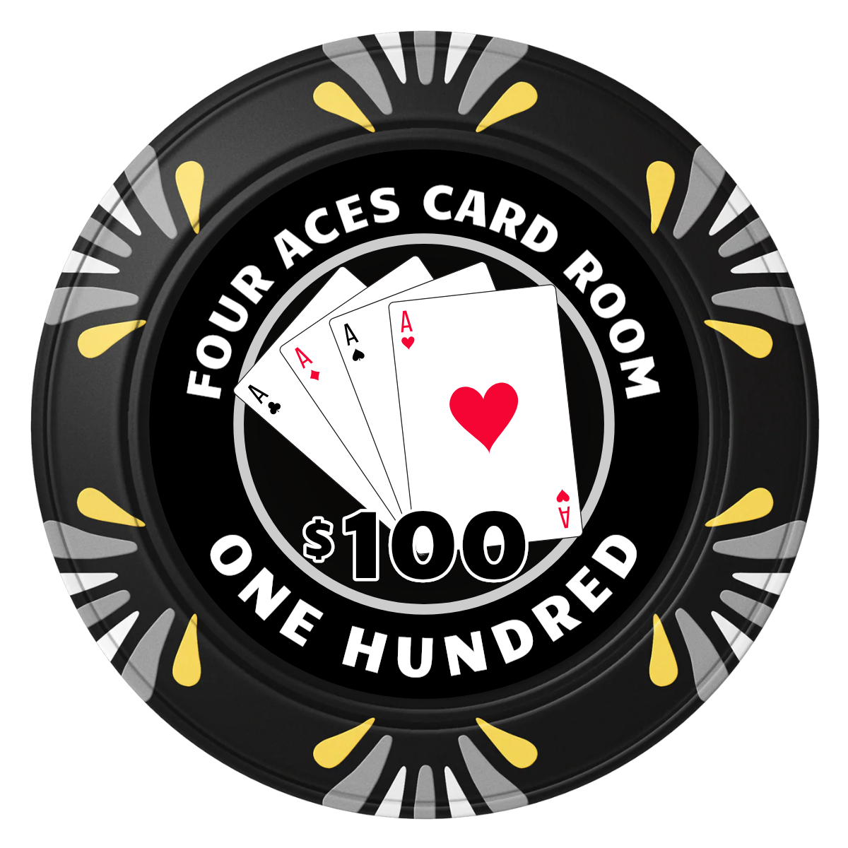 4 Aces Poker Room Clay Poker Chips - Black / Macau / 40mm - Front