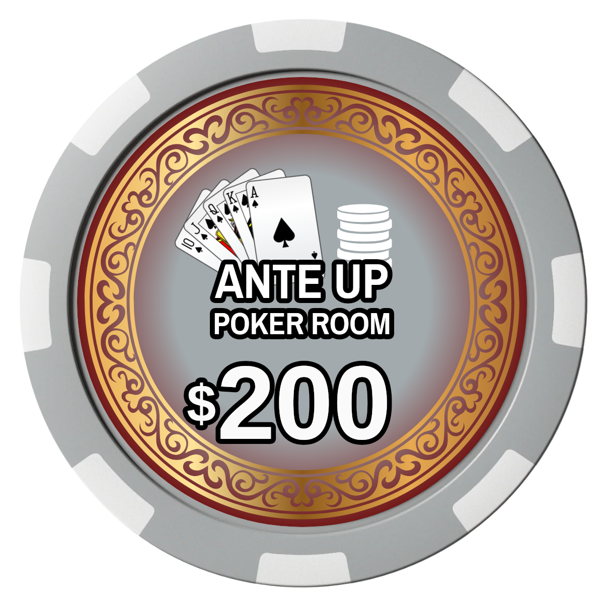 Ante Up Poker Room Composite Poker Chips - Gray / 8 Spot - Front
