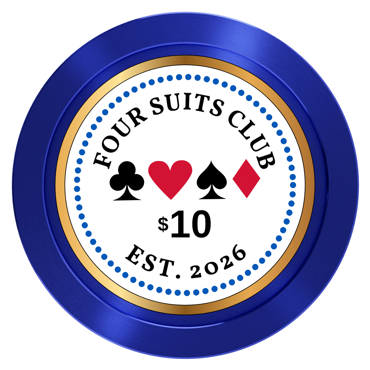 Fours Suits Club Aluminum Poker Chips - Blue - Back