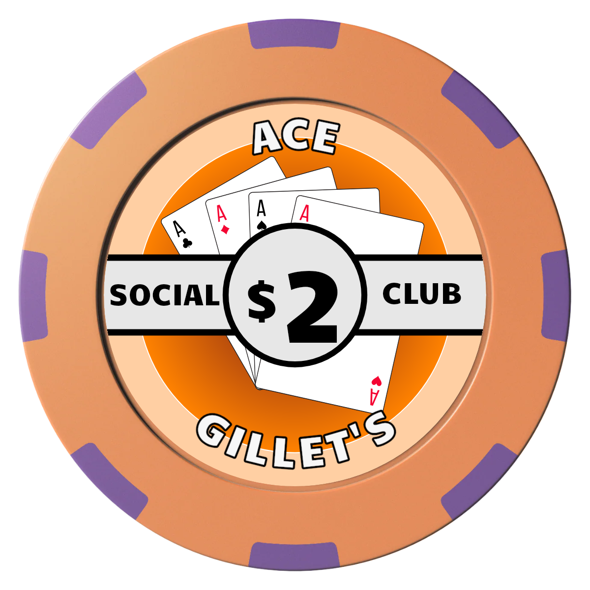 Ace Gillet's Clay Poker Chips - Orange / 8 Spot (2 Tone) / 40mm - Front
