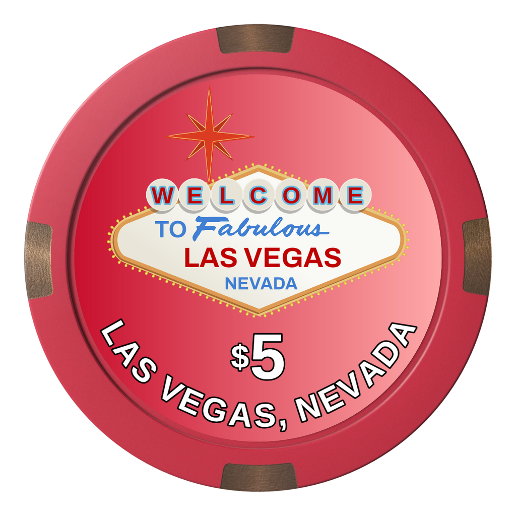 Vegas Sign Composite & Metal Hybrid Poker Chips - Red / 4 Spot - Front