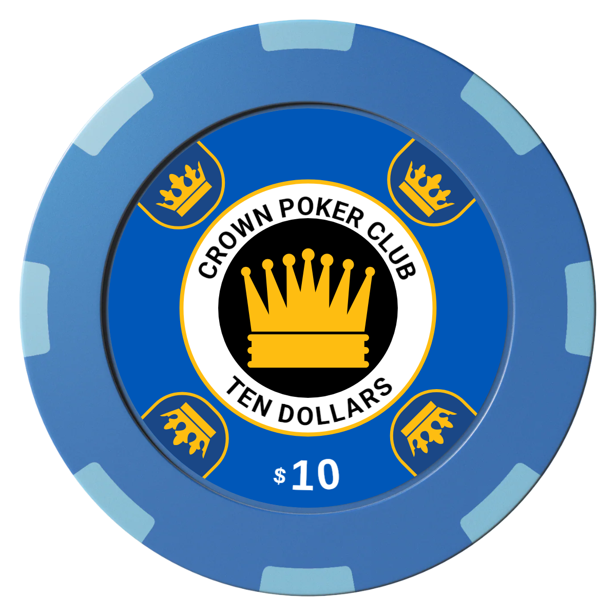 Crown Card Room Clay Poker Chips - Blue / 8 Spot (2 Tone) / 40mm - Front