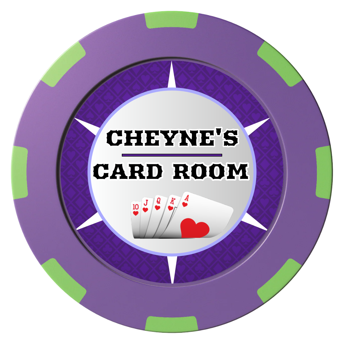 Cheyne's Card Room Clay Poker Chips - Purple / 8 Spot (2 Tone) / 40mm - Front