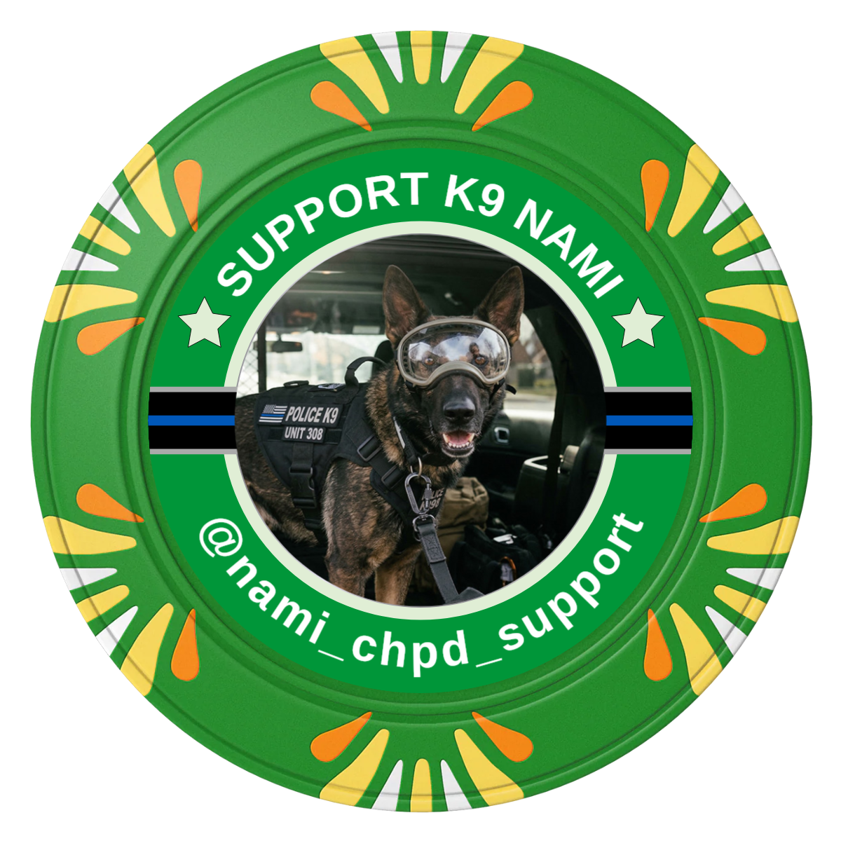 Police Department K9 #02 Clay Poker Chips - Green / Macau / 40mm - Front