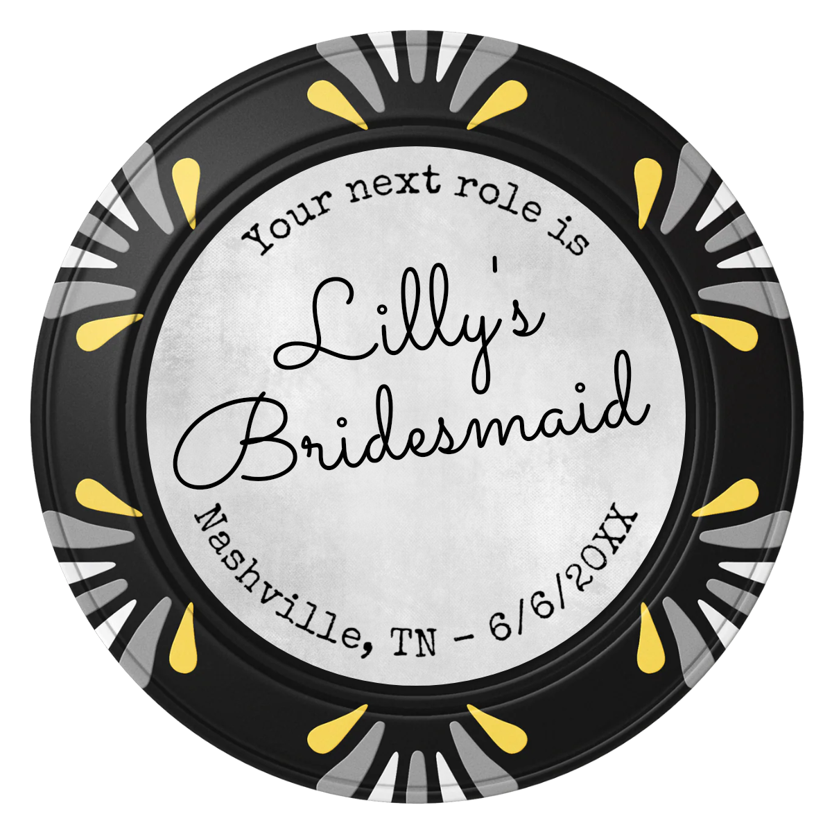 Be My Bridesmaid Simple Clay Poker Chips - Black / Macau / 40mm - Front