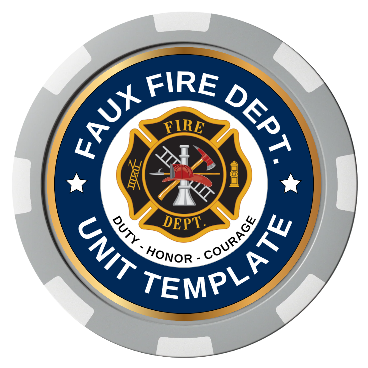 Faux Fire Dept. #01 Composite Poker Chips - Gray / 8 Spot - Front