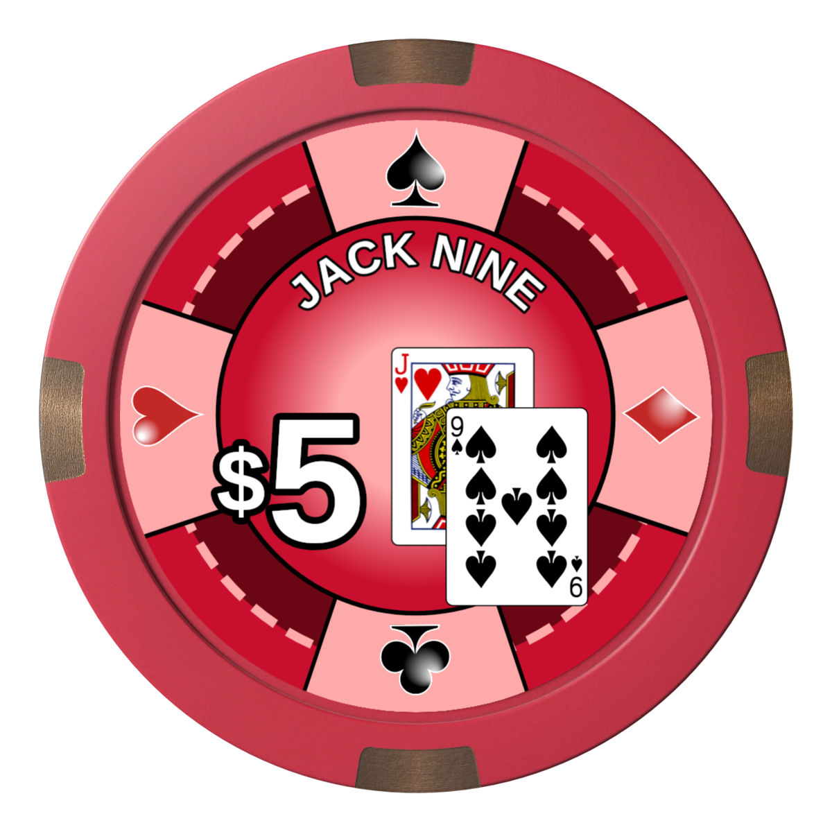 Jack Nine Card Room Composite & Metal Hybrid Poker Chips - Red - Back