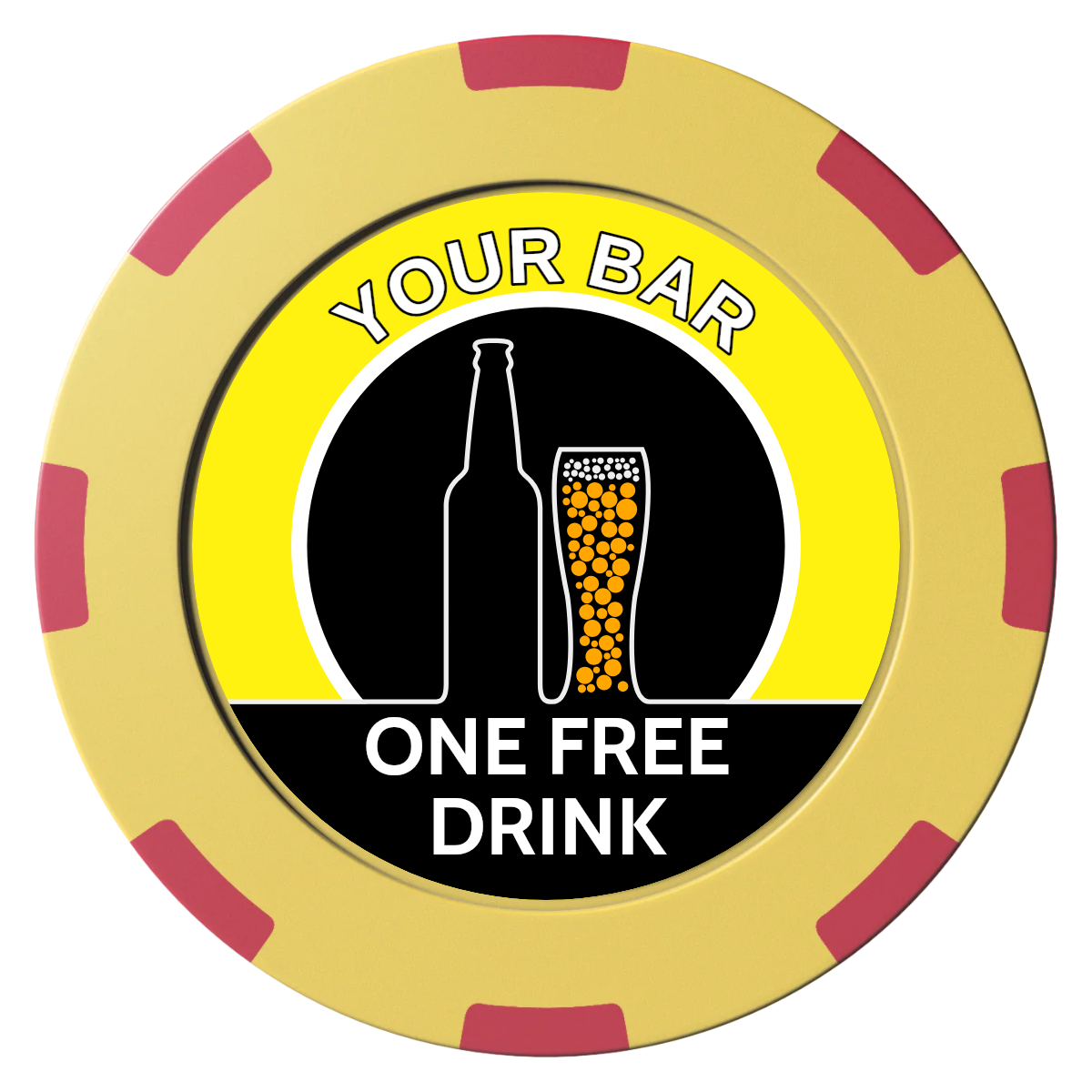 Beer and Glass Clay Poker Chips - Yellow / 8 Spot (2 Tone) / 40mm - Front