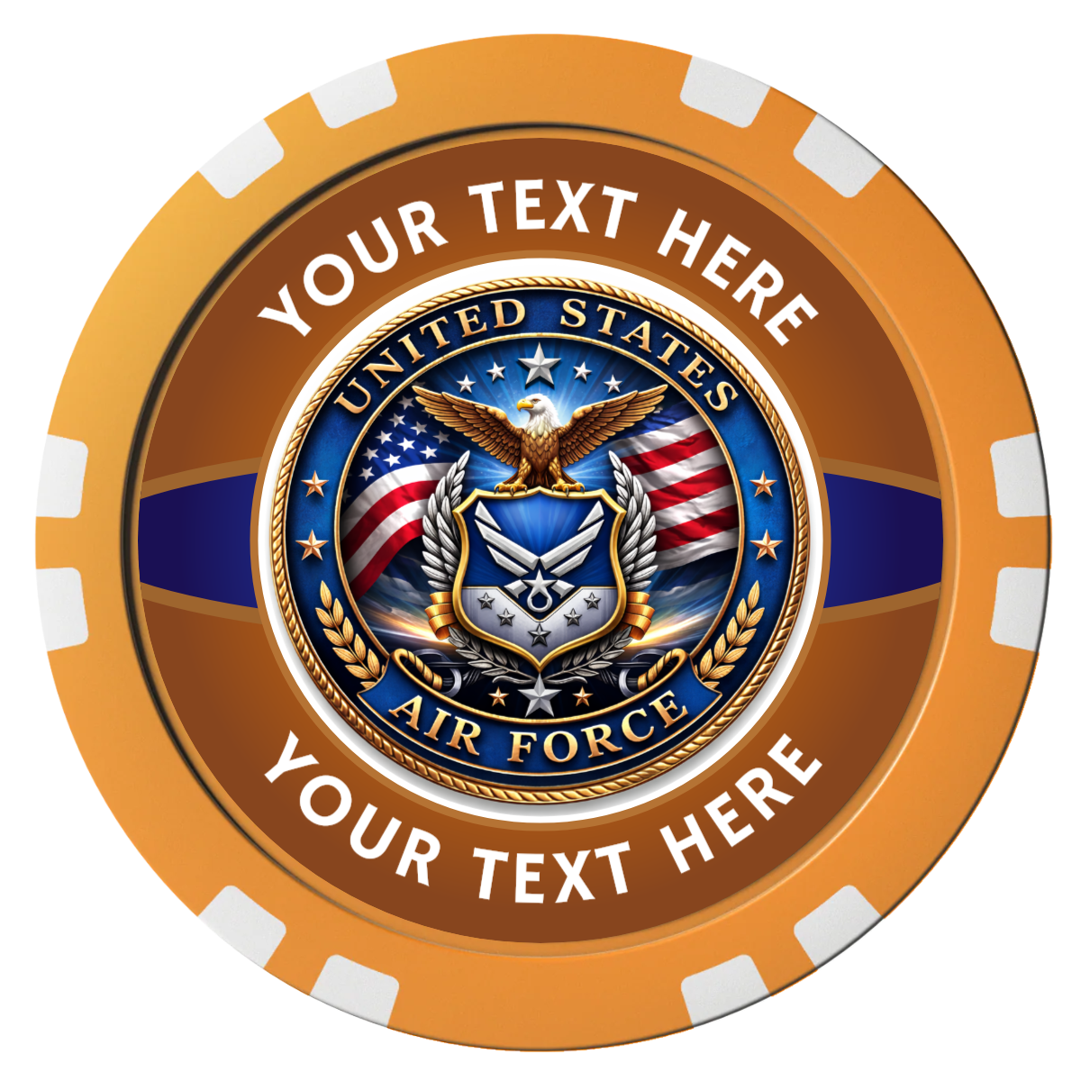 Air Force Composite Poker Chips - Orange / Double Stripe - Front