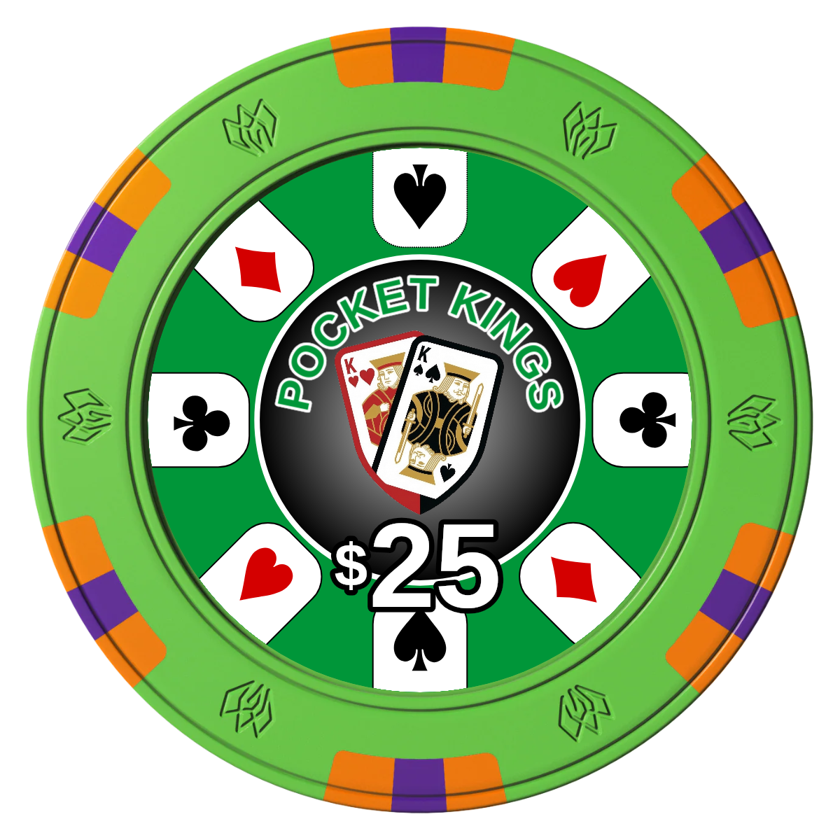 Pocket Kings Clay Poker Chips - Green / 6 Spot Gem / 40mm - Front