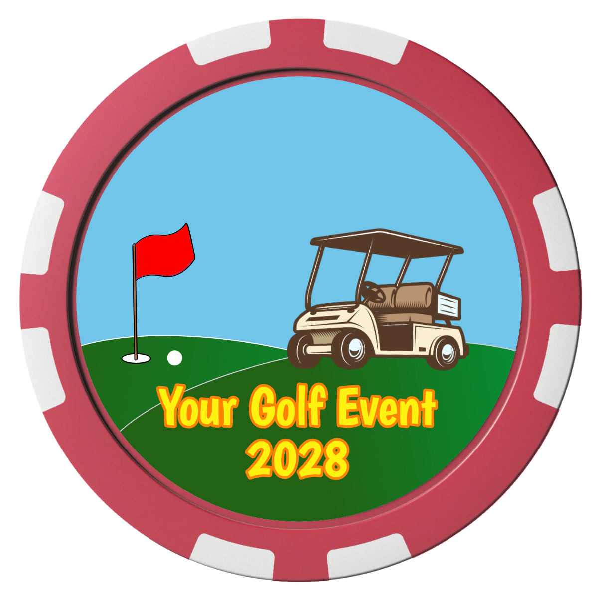 Going Golfing Today Composite Poker Chips - Red / 8 Stripe - Front