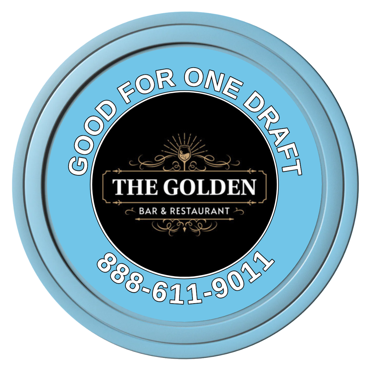 Branded Logo Bar Drink Token Composite Poker Chips - Light Blue / Solid - Front