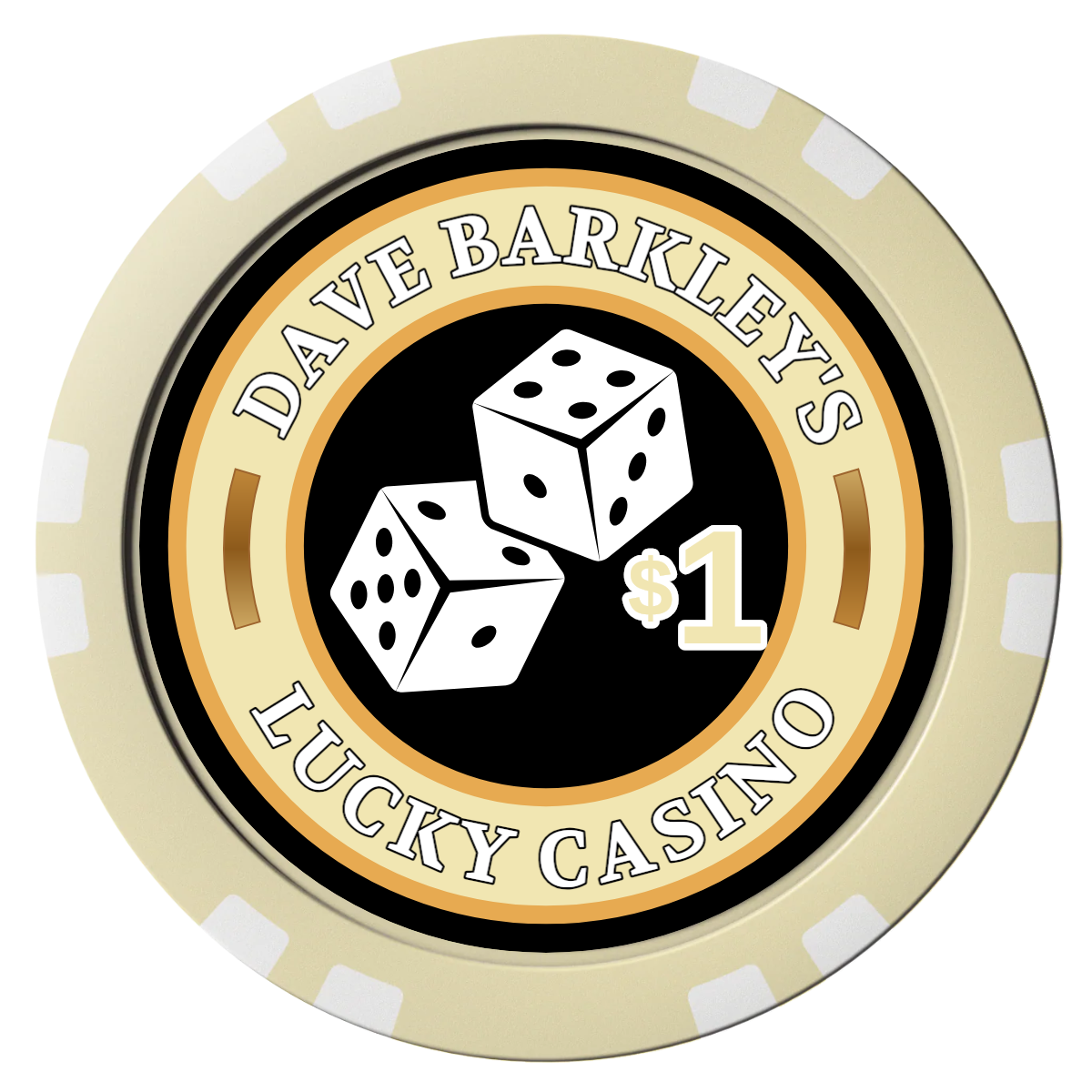 Dave's Lucky Casino Composite Poker Chips - Ivory / Double Stripe - Front