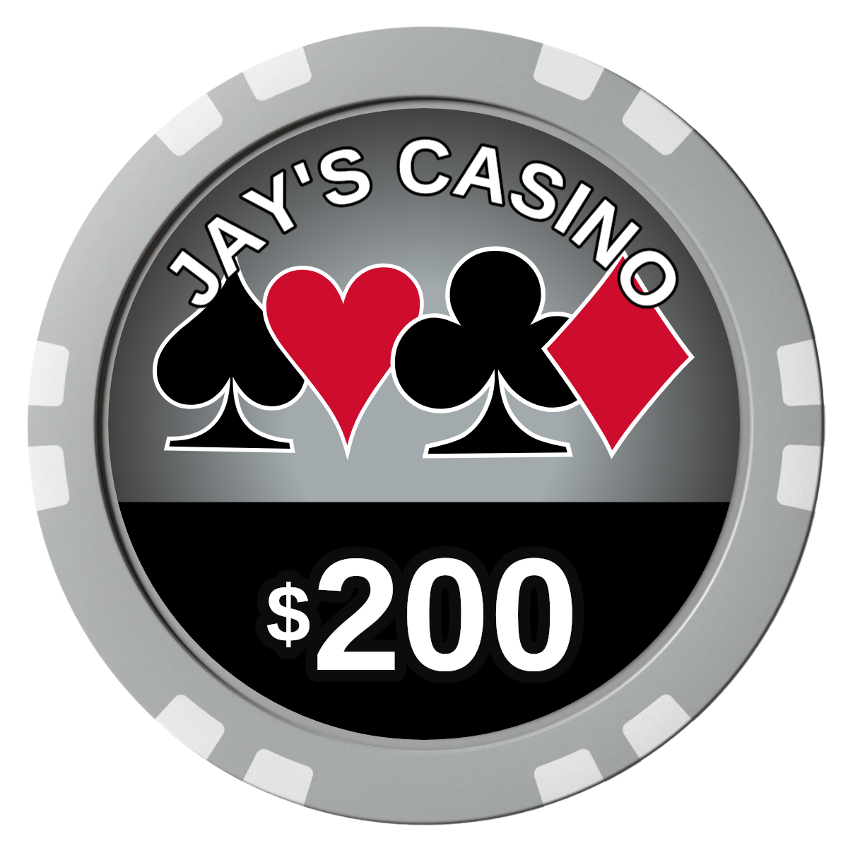 Jay's Casino Composite Poker Chips - Gray / Double Stripe - Front