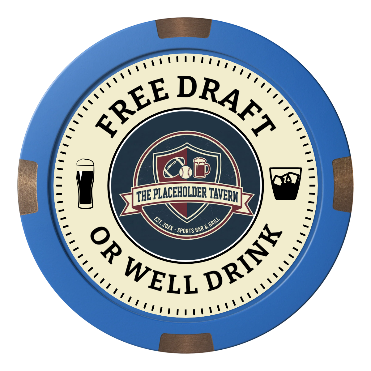 Beer Shop Composite & Metal Hybrid Poker Chips - Blue / 4 Spot - Back