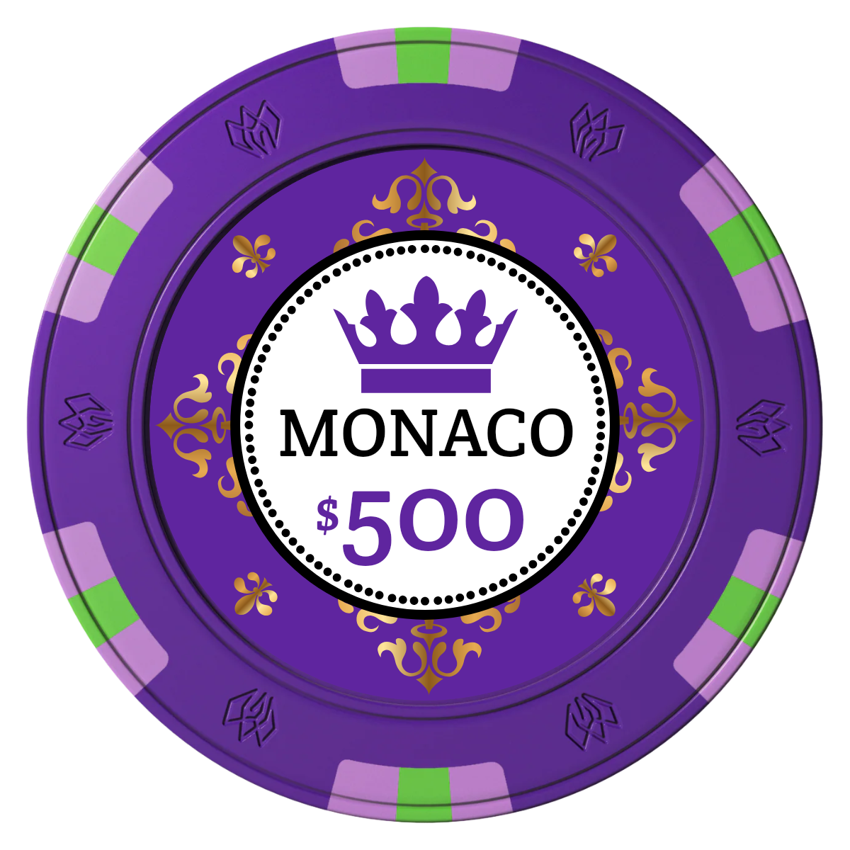 Monaco #001 Clay Poker Chips - Purple / 6 Spot Gem / 43mm - Front