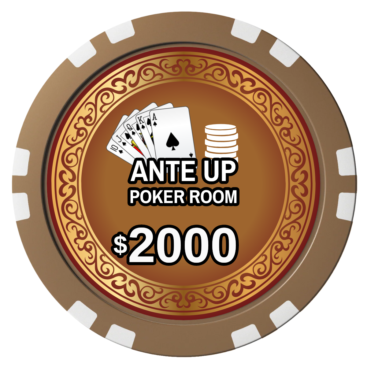 Ante Up Poker Room Composite Poker Chips - Brown / Double Stripe - Front