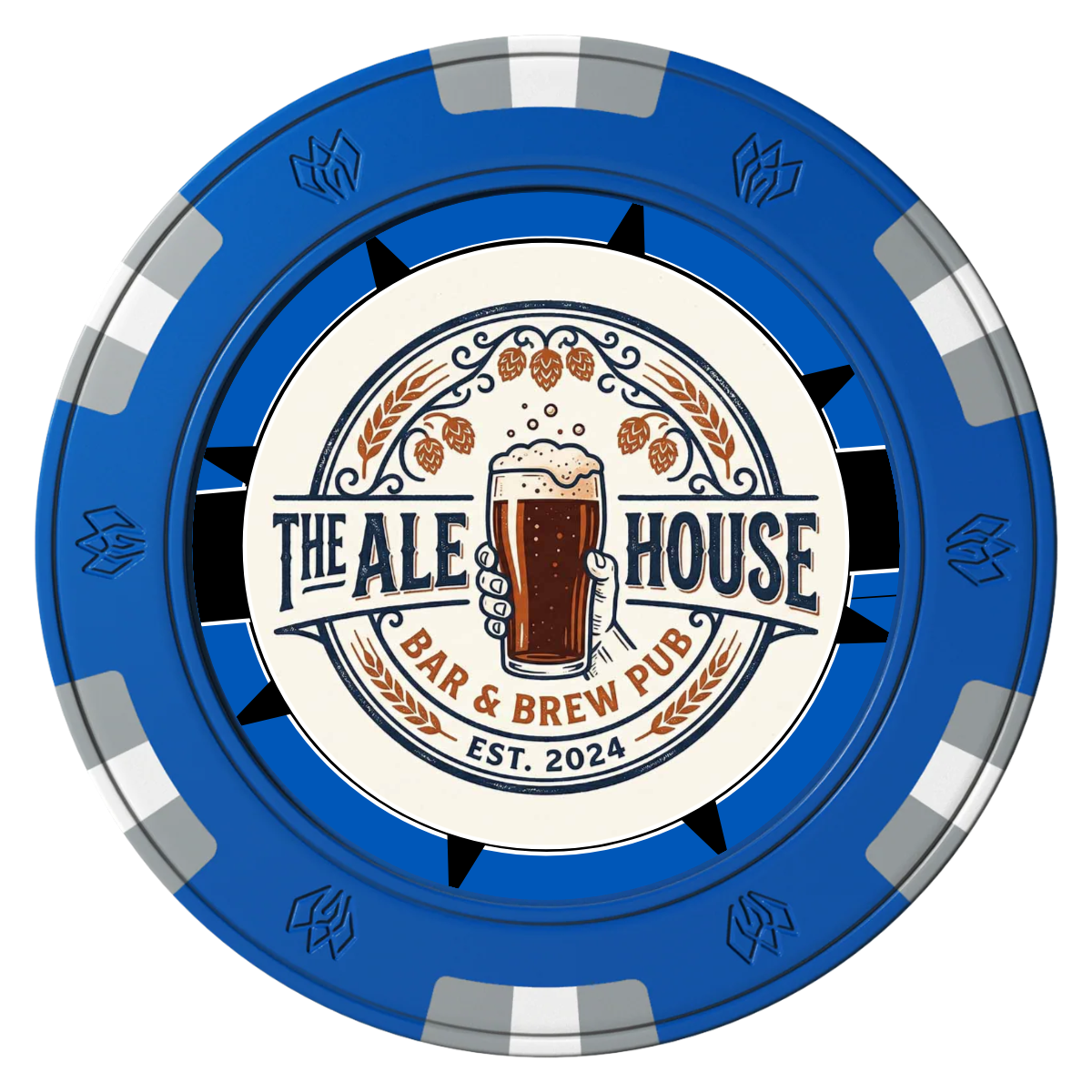 Free Beer Drink Clay Poker Chips - Blue / 6 Spot Gem / 40mm - Back