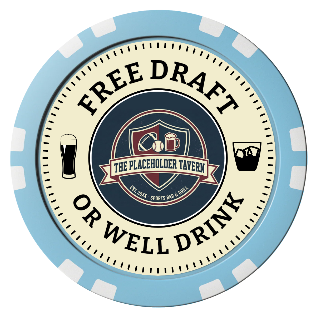 Beer Shop Composite Poker Chips - Light Blue / Double Stripe - Front