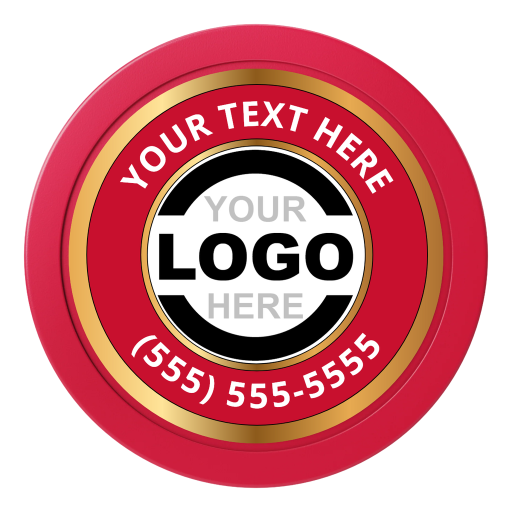 Simple Gold Ring Dealer Button - 50mm / 2 inch Size - Red - Back