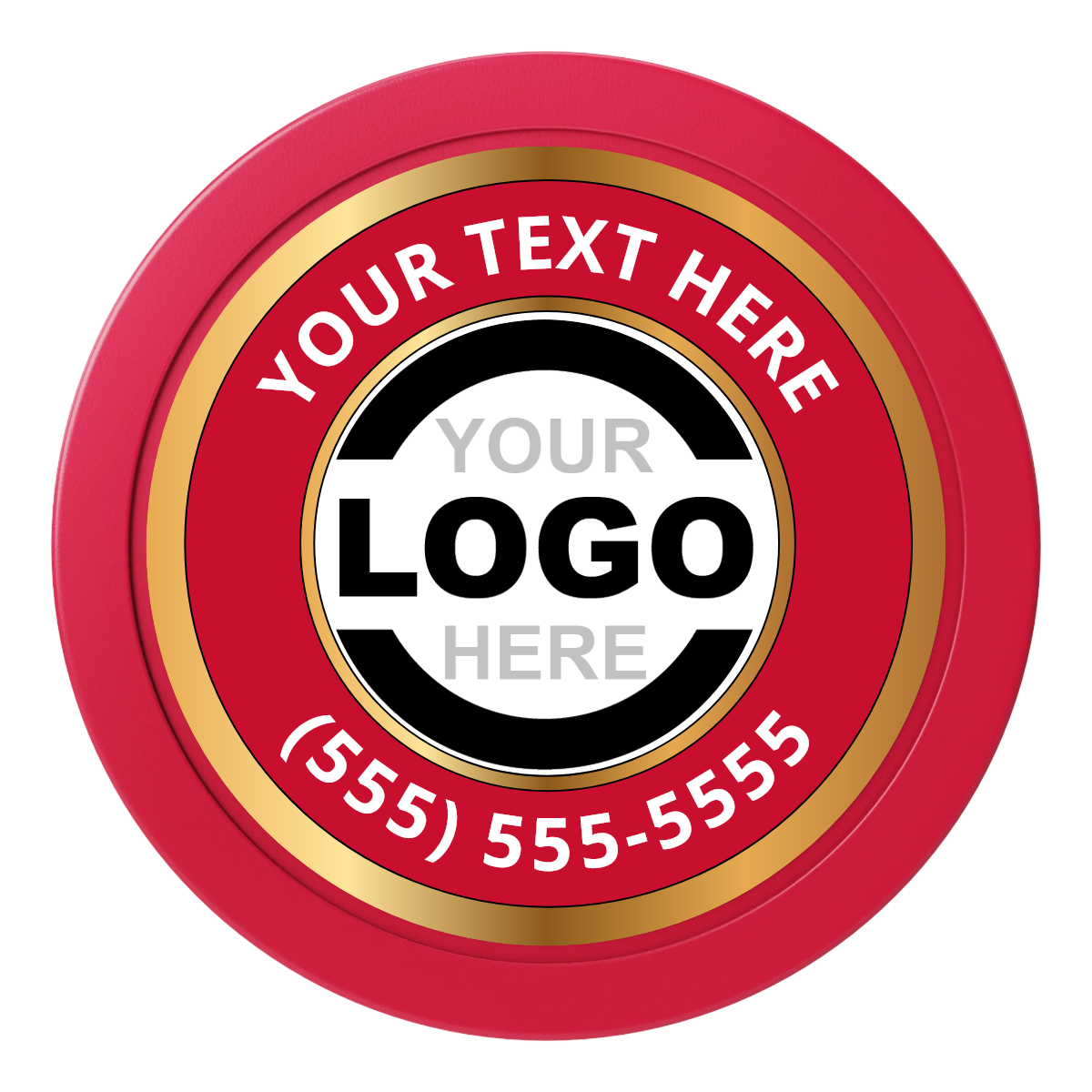 Simple Gold Ring Dealer Button - 50mm / 2 inch Size - Red - Back