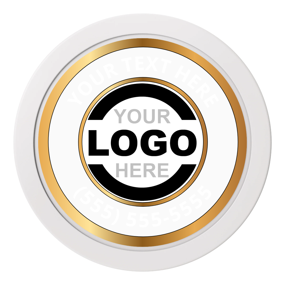 Simple Gold Ring Dealer Button - 50mm / 2 inch Size - White - Back