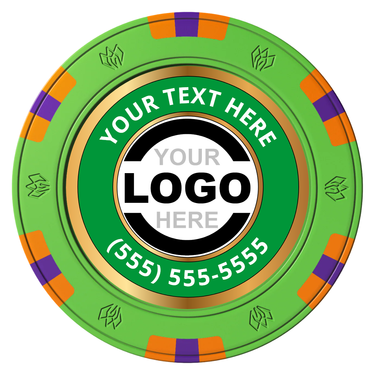 Simple Gold Ring Clay Poker Chips - Green / 6 Spot Gem / 40mm - Back