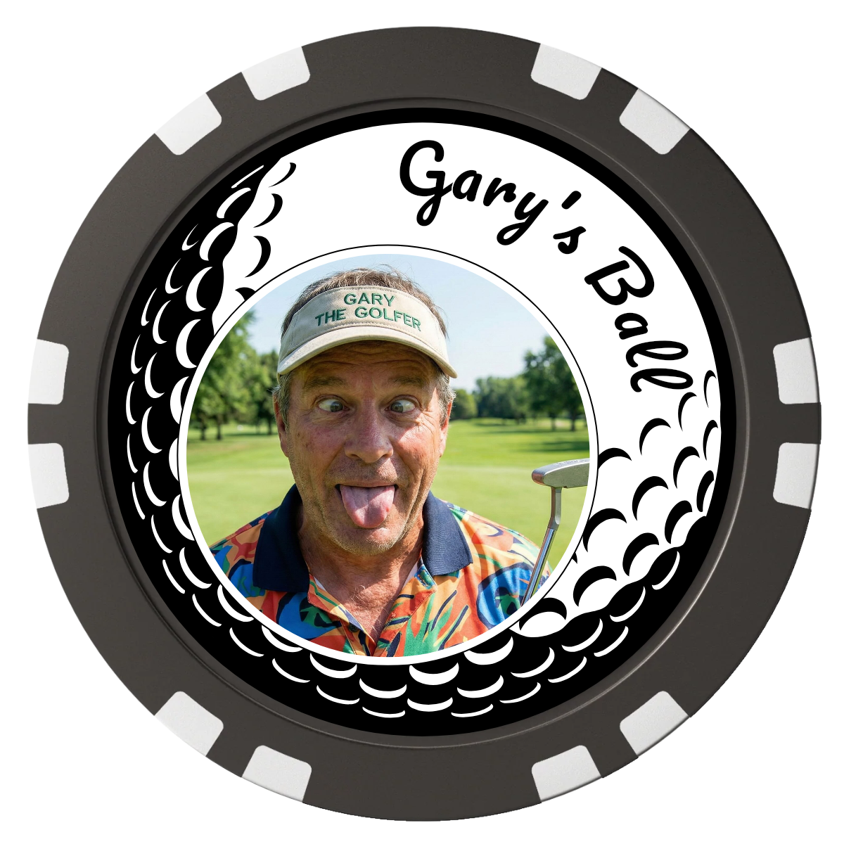 Golf Silhouette Composite Poker Chips - Black / Double Stripe - Back