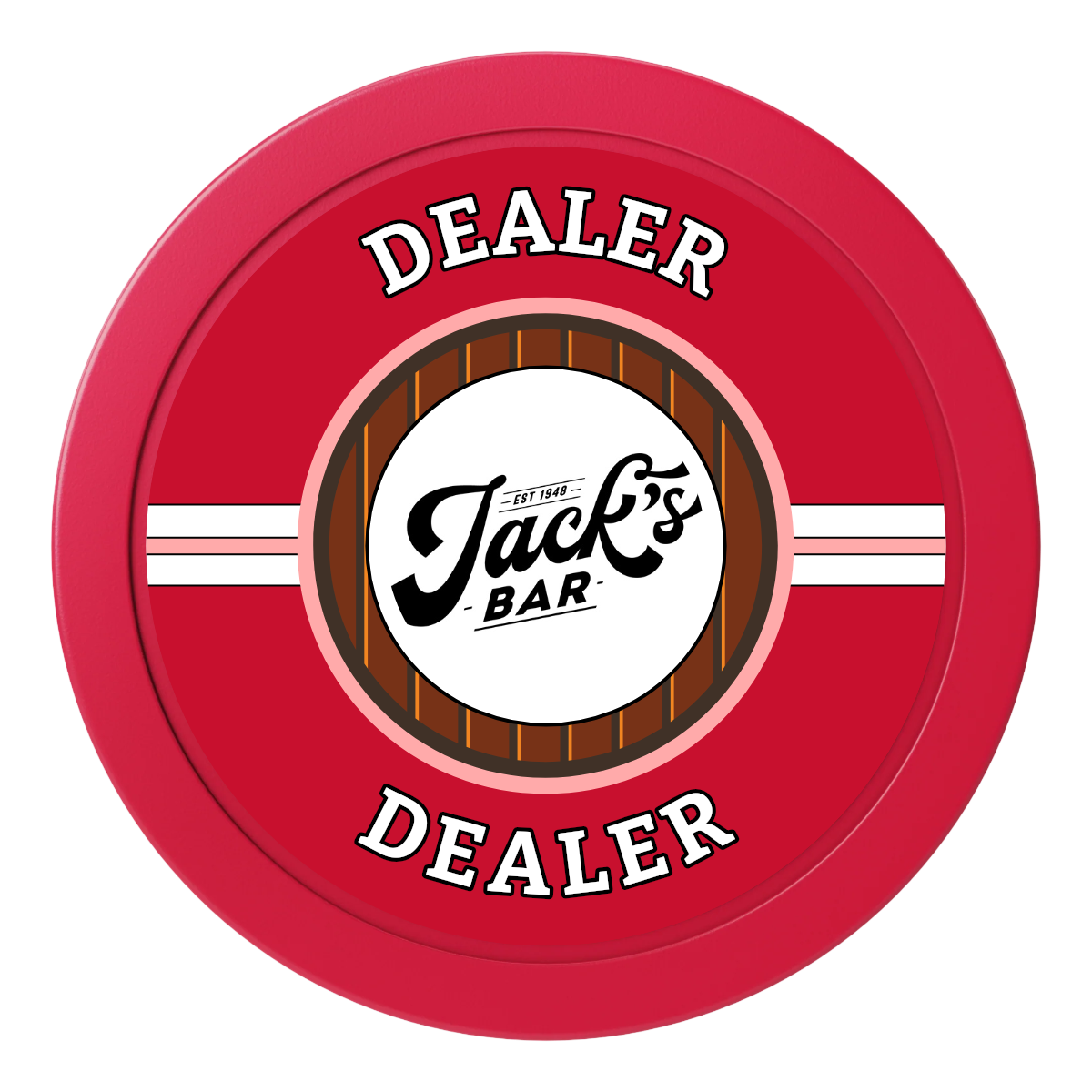 Jack's Bar 2" Oversized Poker Chip - Custom Dealer Button & Card Protector - Red - Back