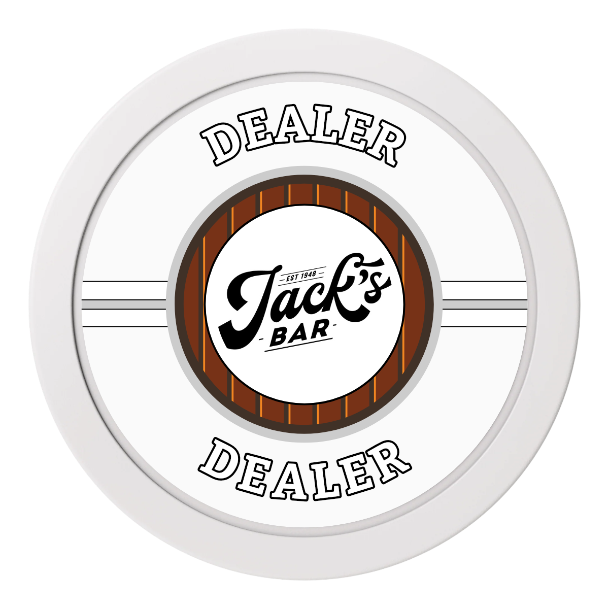 Jack's Bar 2" Oversized Poker Chip - Custom Dealer Button & Card Protector - White - Back