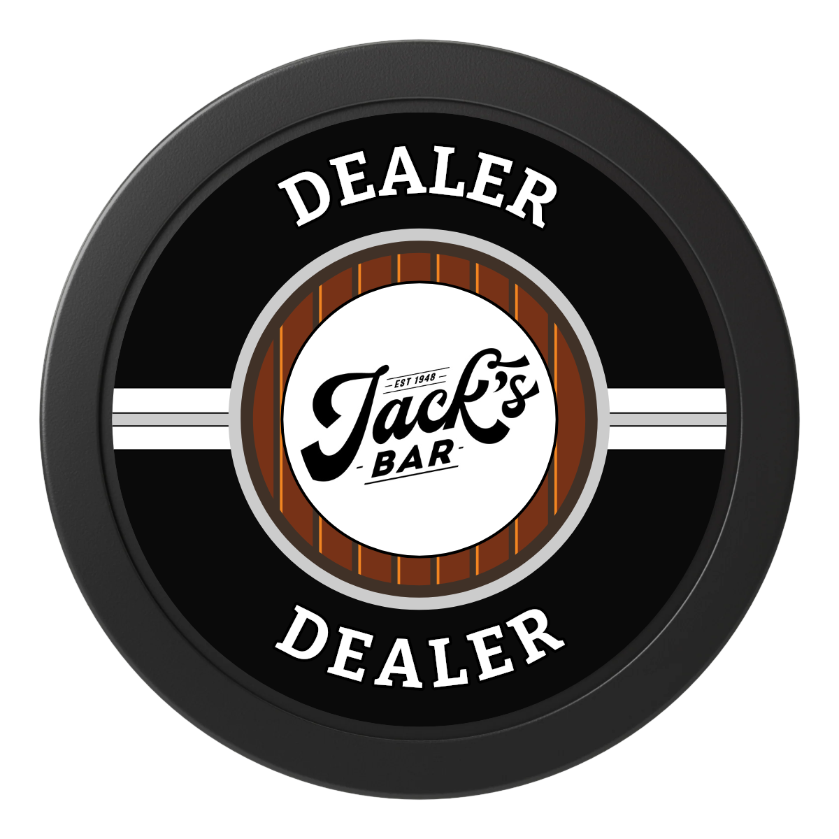 Jack's Bar 2" Oversized Poker Chip - Custom Dealer Button & Card Protector - Black - Back
