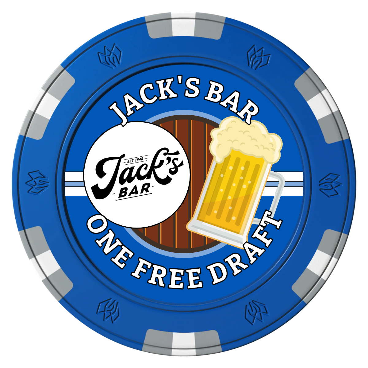 Jack's Bar Clay Poker Chips - Blue / 6 Spot Gem / 40mm - Back