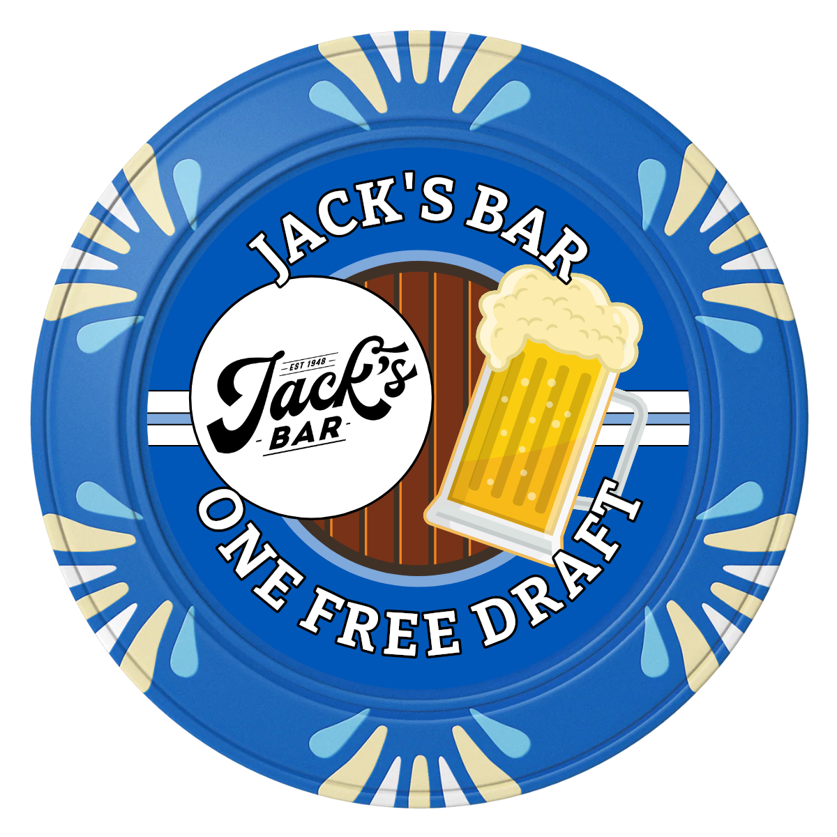 Jack's Bar Clay Poker Chips - Blue / Macau / 40mm - Back